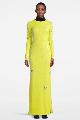 Women's Maxi Sequin Dress With High Collar Yellow Neon Yello