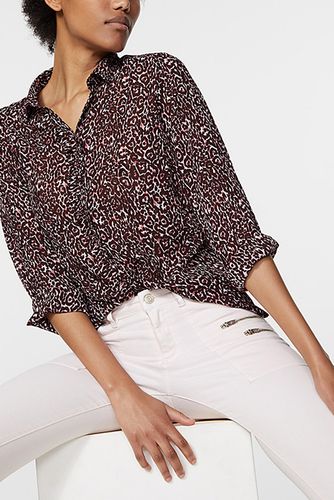 Women’s Leopard Print Ruffle Detail Voile Shirt Lipstick
