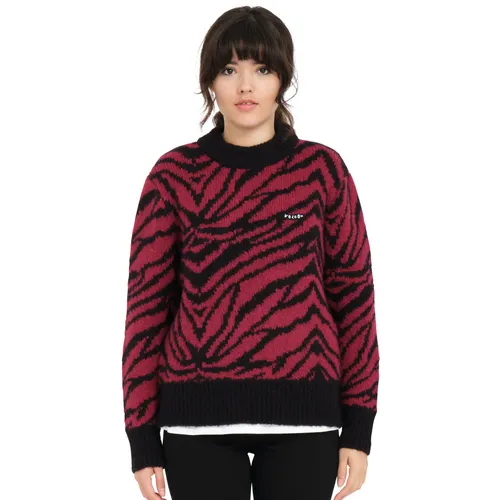 Womens Zebra Sweater Wine - M