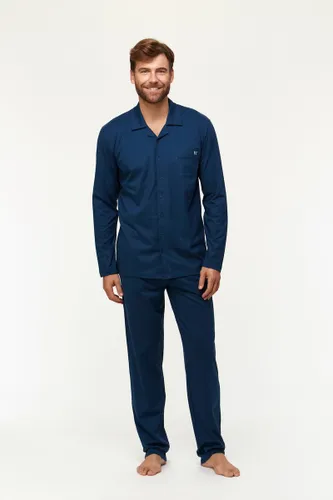 Woody doorknoop pyjama heren - donkerblauw - 231-2-MBT-S/888