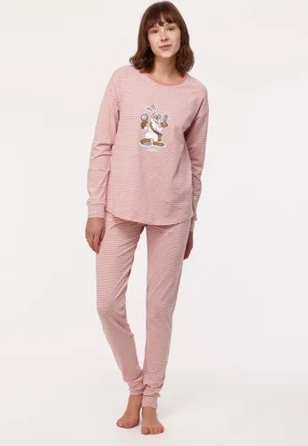 Woody pyjama meisjes/dames - roze-gebroken wit- gestreept - haas - 232-10-PZG-Z/919
