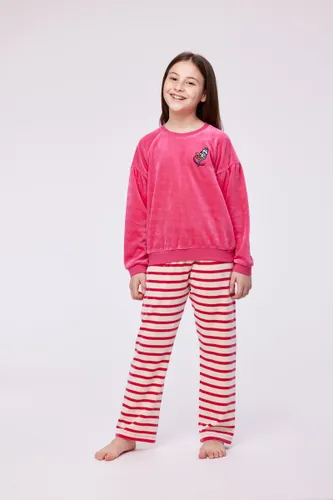 Woody pyjama meisjes -roze - kalkoen - 232-10-PDV-V/388