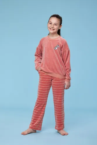 Woody pyjama velours meisjes/dames - oudroze - haas - 232-10-PDV-V/443