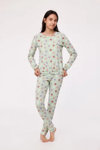 Woody Studio pyjama meisjes/dames - muntgroen - smiley all-over print - 232-12-YPB-Z/955