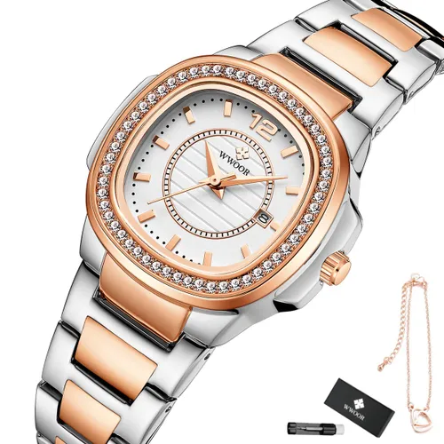 WWOOR - Horloge Dames - Cadeau voor Vrouw - 30 mm - Zilver Rosé