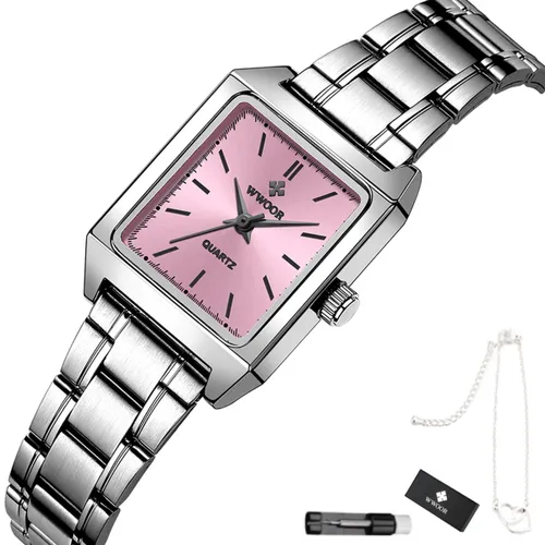 WWOOR - Horloge Dames - Cadeau voor Vrouw - 30 mm - Zilver Roze