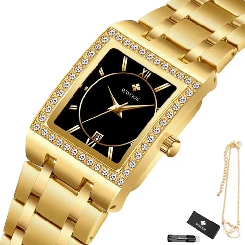 WWOOR - Horloge Dames - Cadeau voor Vrouw - 34 mm - Goud Zwart