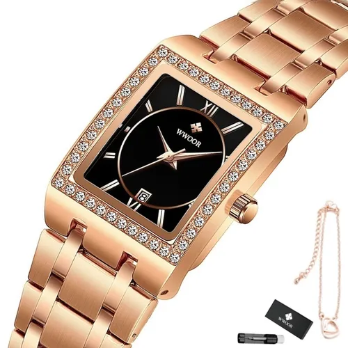 WWOOR - Horloge Dames - Cadeau voor Vrouw - 34 mm - Rosé Zwart