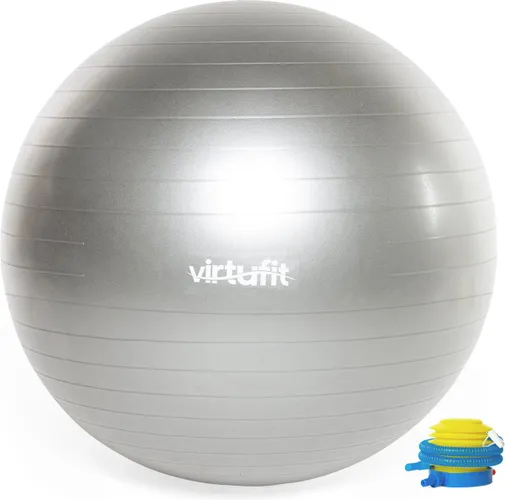 Yoga bal - VirtuFit Anti-Burst Fitnessbal Pro - Pilates bal - met voetpomp - Grijs - 85 cm