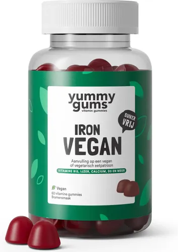 Yummygums Iron Vegan - Multivitamine met extra Ijzer, vitamine B12, calcium en Vitamine D3 - geen capsule, poeder of tablet - yummy gums - suikervrij...
