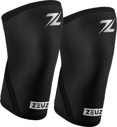 ZEUZ 2 Stuks Powerlifting Knie Brace voor CrossFit, Gewichtheffen & Fitness – Knee Sleeves - Knieband Braces Lang – 7 mm – Zwart & Zilver - Maat XXL