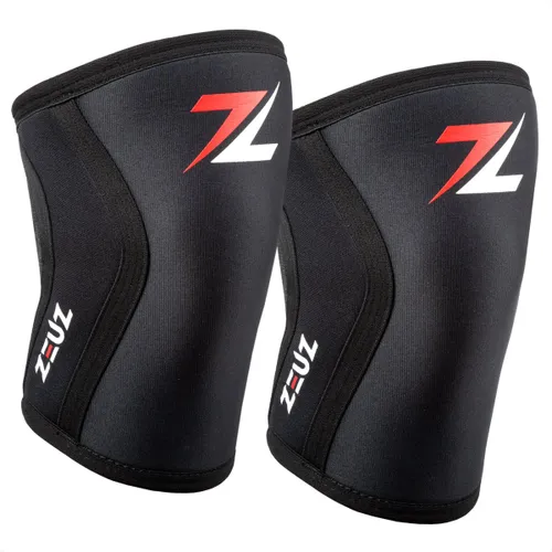 ZEUZ 2 Stuks Premium Knie Brace voor Fitness, CrossFit & Sporten – Knieband - Braces - 7 mm - Zwart, Rood & Wit - Maat M