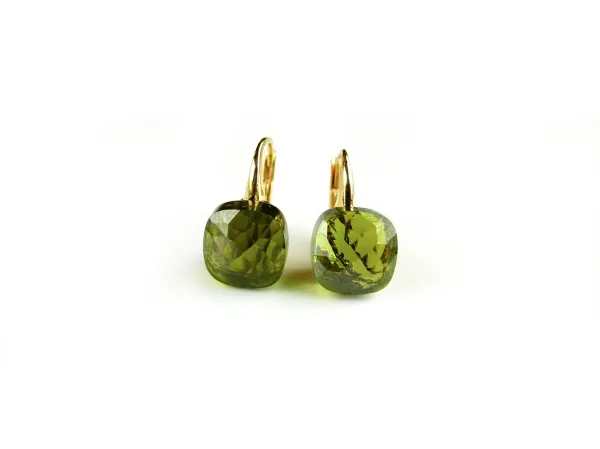 Zilveren oorringen oorbellen geelgoud verguld model pomellato met kaki groene steen