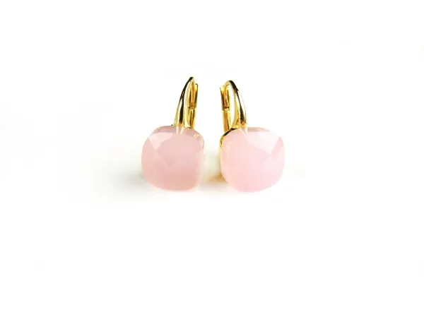 Zilveren oorringen oorbellen geelgoud verguld model pomellato met roze steen