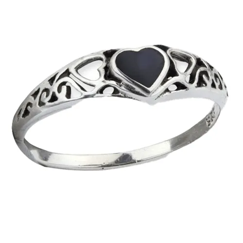 Zilveren ring met zwart hart (R1200.54)