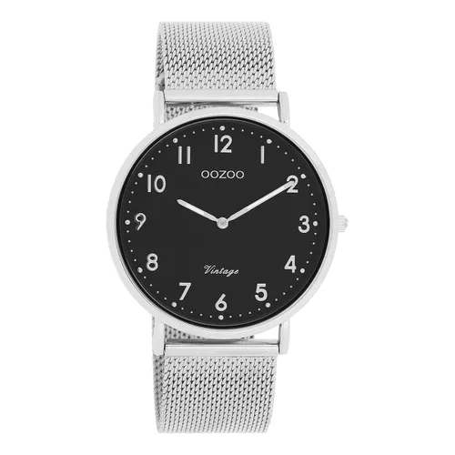 Zilverkleurige OOZOO horloge met zilverkleurige metalen mesh armband - C20341