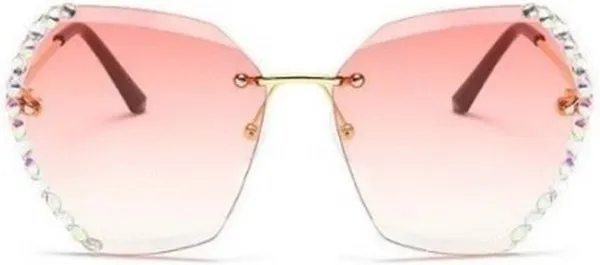 Zonnebril met diamantjes - Sunglasses - Festival - Dames - UV400 - Ronde hoeken - Roze