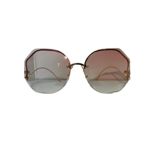 Zonnebril - roze/blauwe glazen met goudkleurige frame met brilkoker