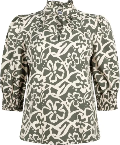 ZOSO 241 Janice Printed Travel Fancy Blouse Green Ivory
