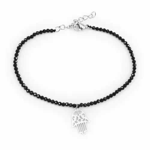 Zwarte Kristallen Armband Dames - RVS Zilver Kleur - Crystal Armband Hand Fatima