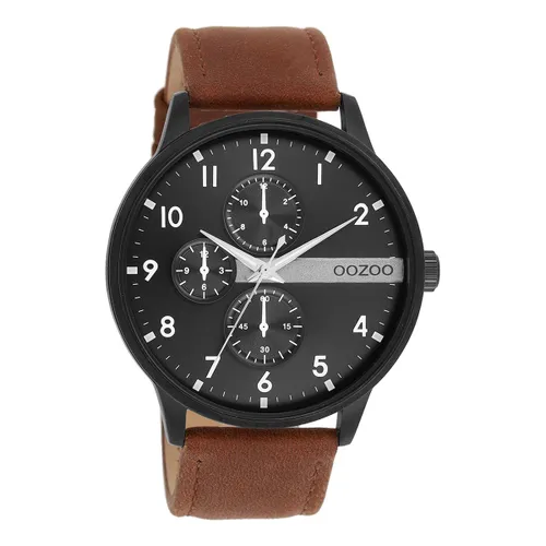 Zwarte OOZOO horloge met cognac leren band - C11307